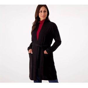 J Jason Wu Long Sleeve Sweater Duster Cardigan Plus Size With Tie Black 1X